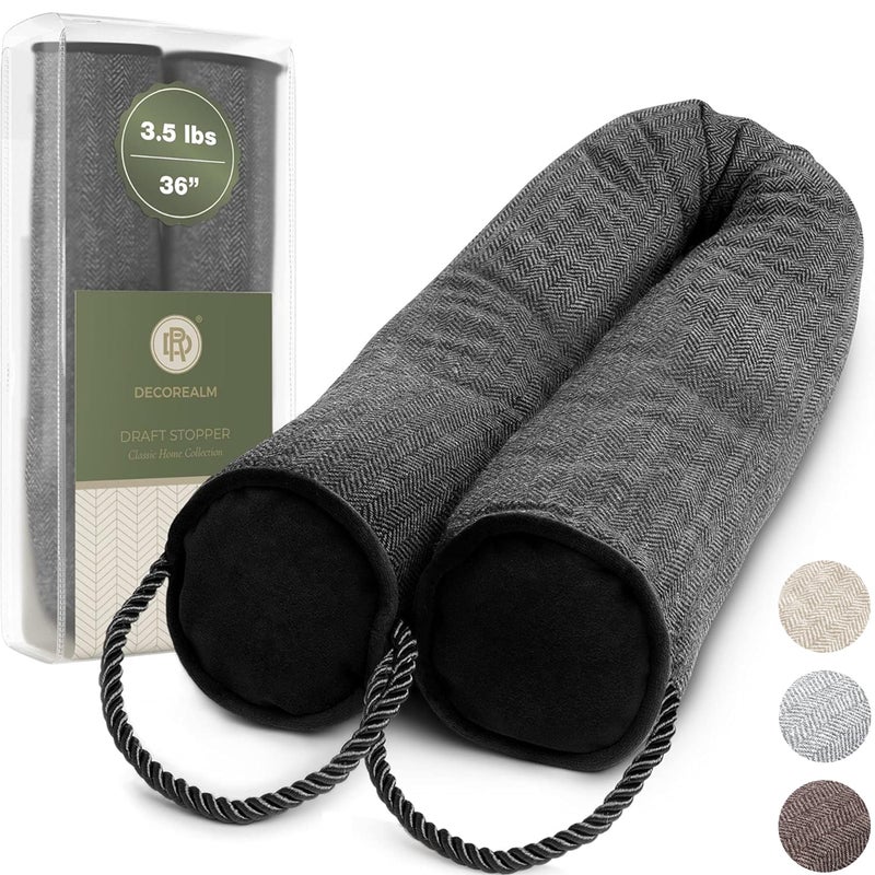 DECOREALM Under Door Draft Stopper and Blocker, Draft Guard for Doors and Windows, Decorative Fabric Cylinder Blocker Provides Weighted Door Insulation by DECOREALM (Black, 36 Inches) - Image 1